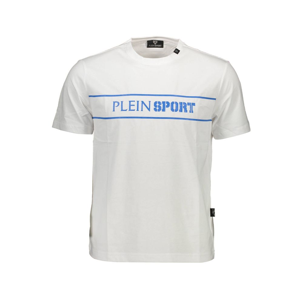 Plein Sport White Cotton Men T-Shirt with logo and contrasting details, perfect for bold fashion statements