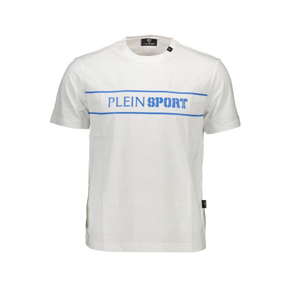 Plein Sport White Cotton Men T-Shirt with logo and contrasting details, perfect for bold fashion statements