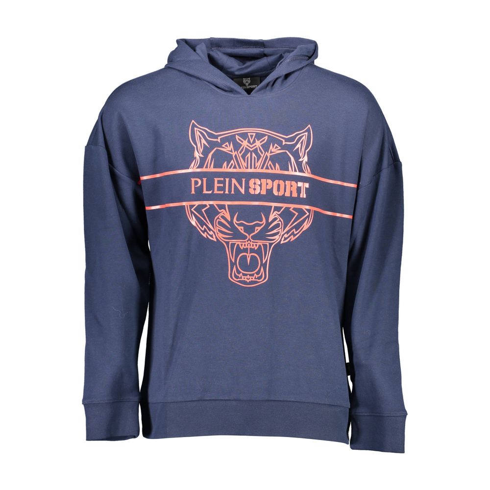 Plein Sport Blue Cotton Men Sweater with bold logo and contrast detailing, showcasing luxury athletic wear style.
