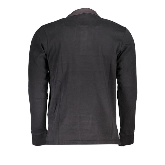 Back view of U.S. Grand Polo black long-sleeved cotton polo shirt with contrast details and embroidery.