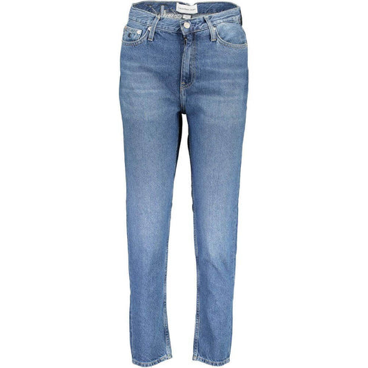 Calvin Klein high-waisted blue cotton women jeans with washed-out effect and subtle logo, designed for comfort and style.