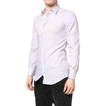 Dolce & Gabbana White Striped Cotton GOLD Long Sleeves Shirt