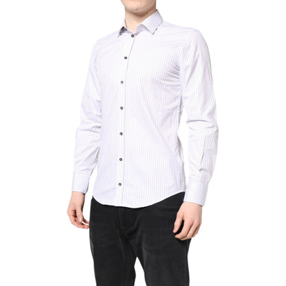 Dolce & Gabbana White Striped Cotton MARTINI Men Dress Shirt