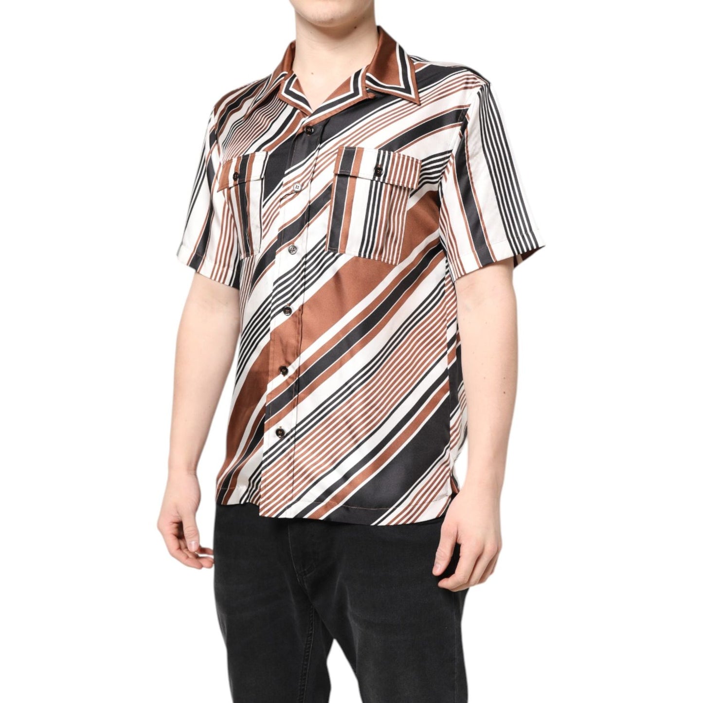 Dolce & Gabbana Multicolor Striped Silk Short Sleeves Shirt TSH87768-37