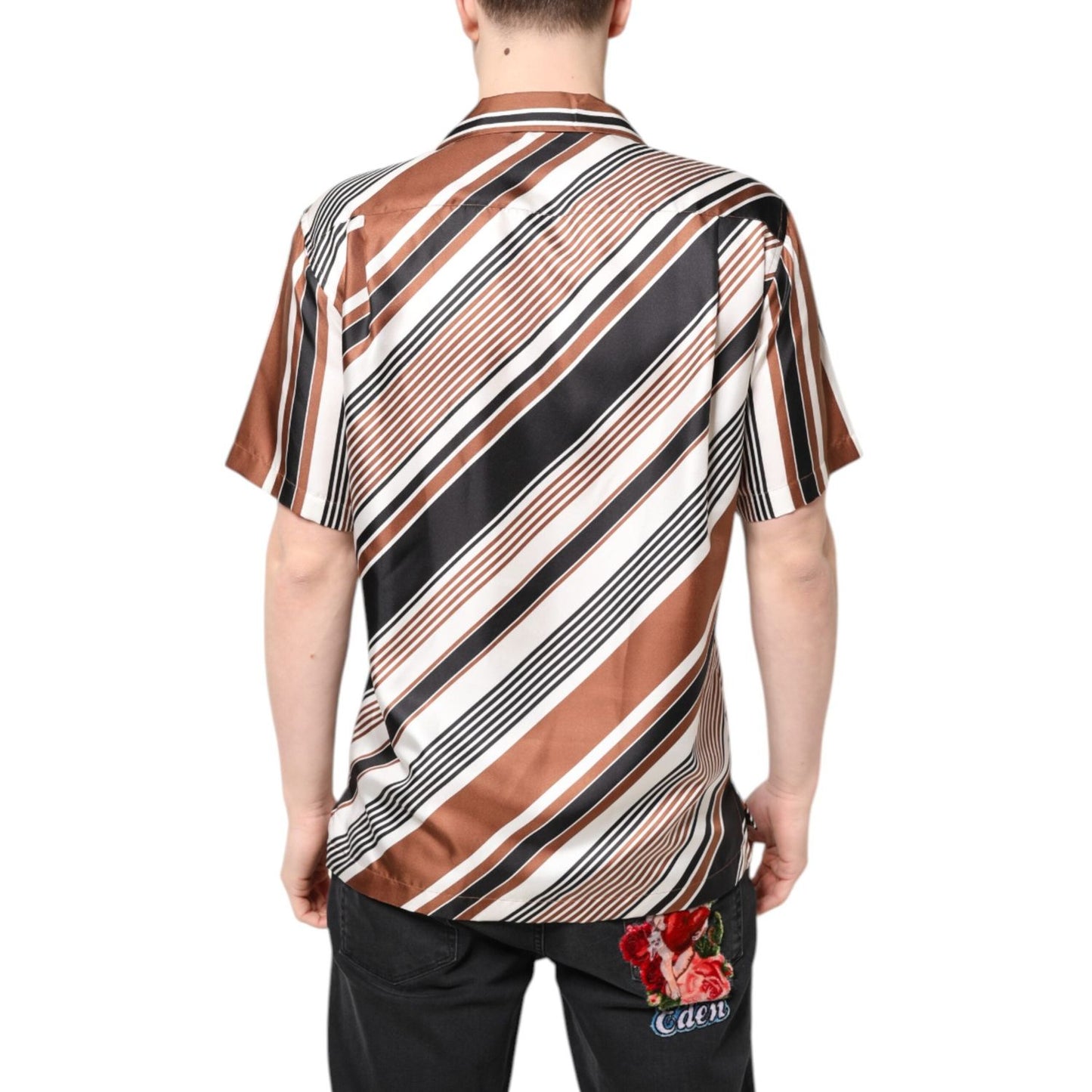 Dolce & Gabbana Multicolor Striped Silk Short Sleeves Shirt TSH87768-37