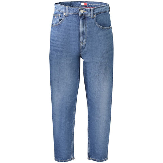Tommy Hilfiger blue cotton women's jeans, ultra high tapered Mom style with iconic embroidery, logo detailing, and regenerative cotton blend