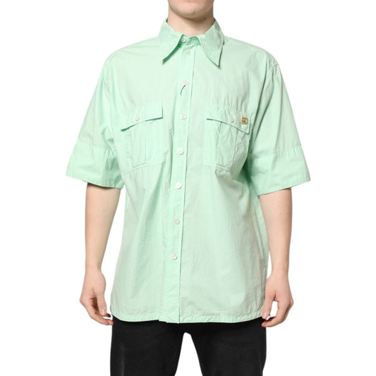 Dolce & Gabbana Green Cotton Short Sleeves Men Casual Shirt TSH87803-43