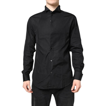 Emporio Armani Black Cotton Long Sleeves Formal Dress Shirt