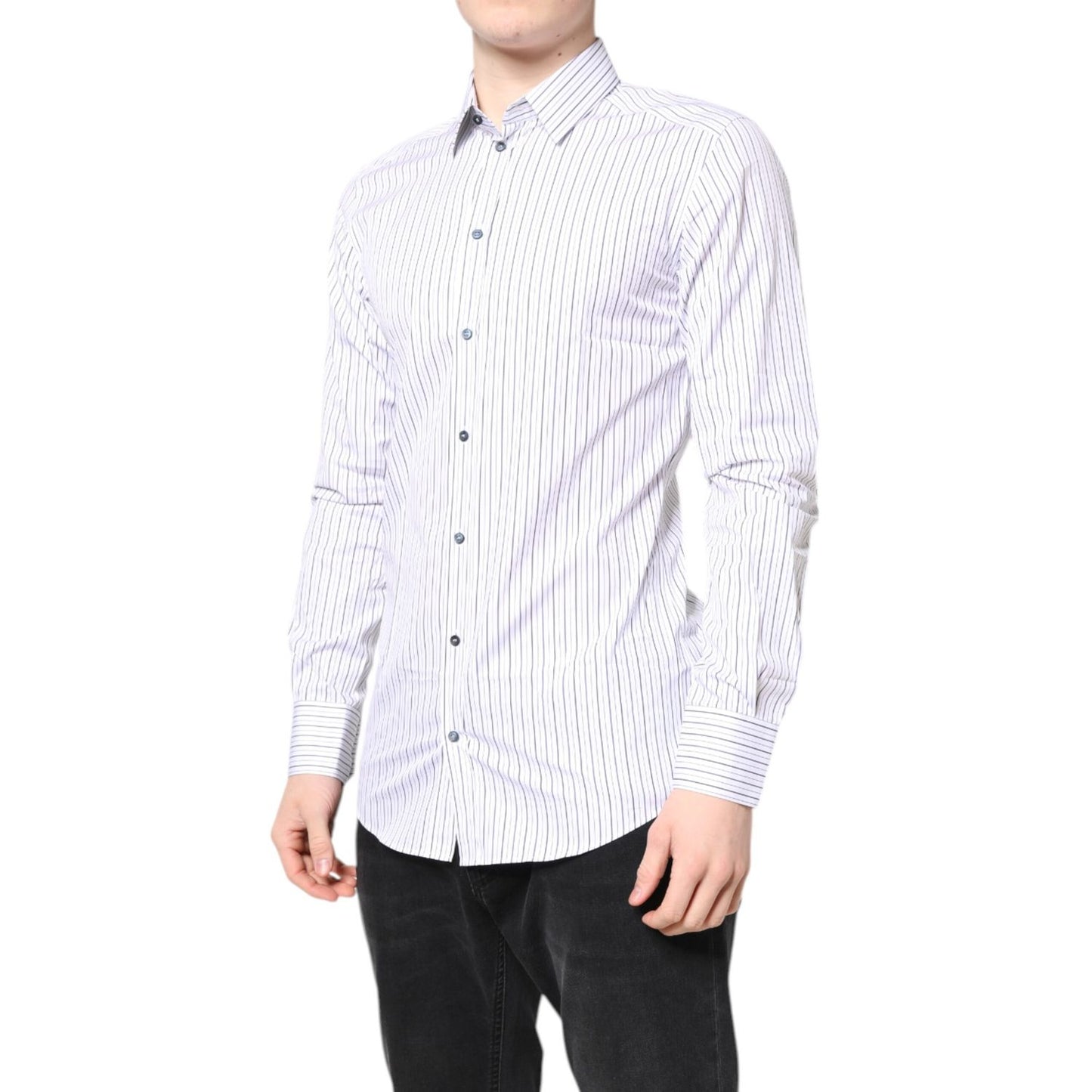 Dolce & Gabbana White Stripes GOLD Cotton Formal Shirt