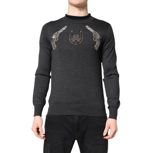Dolce & Gabbana Gray Embroidery Knit Men Pullover Sweater TSH90309-44