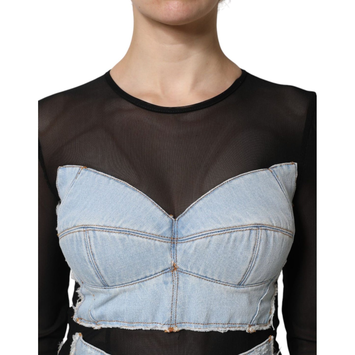 Dolce & Gabbana Black Blue Long Sleeves Denim Mini Dress