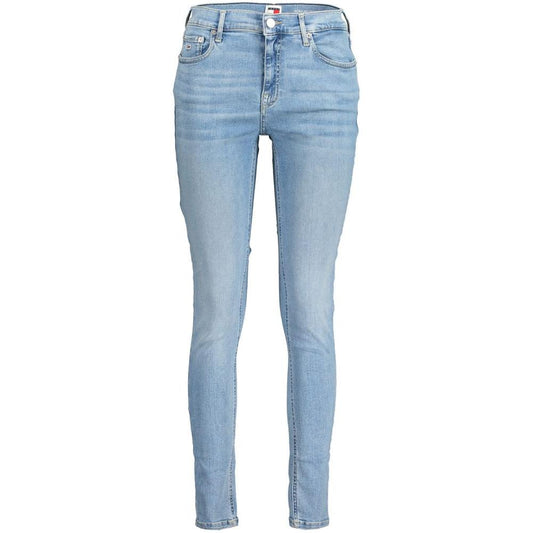 Tommy Hilfiger light blue cotton women's skinny jeans with iconic logo, offering a flattering fit and modern style.