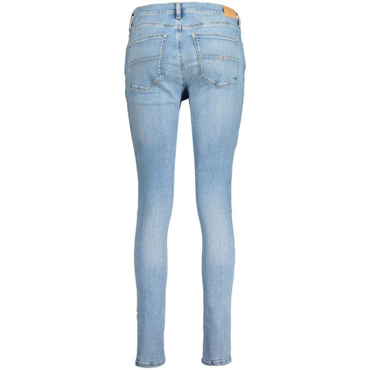 Tommy Hilfiger light blue cotton women's jeans, back view showcasing flattering fit and iconic logo, perfect for timeless style.