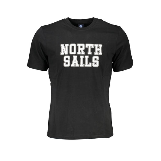 North Sails black cotton t-shirt with short sleeves, crew neck, and printed logo on front. Stylish casual wear.