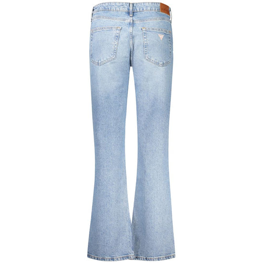 Back view of Guess Jeans light blue cotton women's jeans with five-pocket design and logo detail.