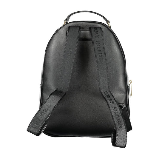 Back view of Tommy Hilfiger black polyethylene women's backpack with adjustable straps