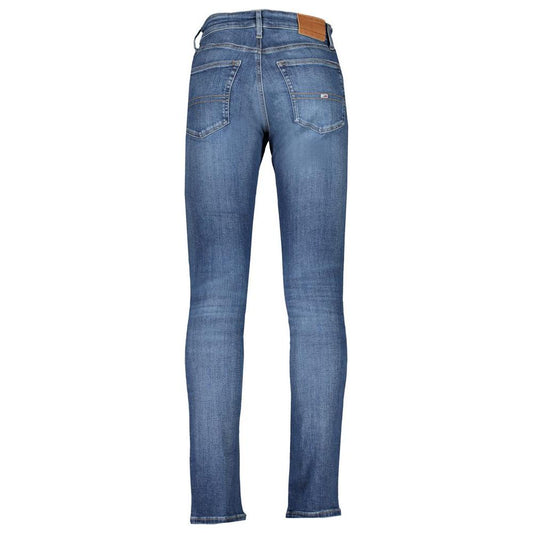 Back view of Tommy Hilfiger blue cotton Scanton slim jeans featuring 5 pockets, washed effect, and logo embroidery.