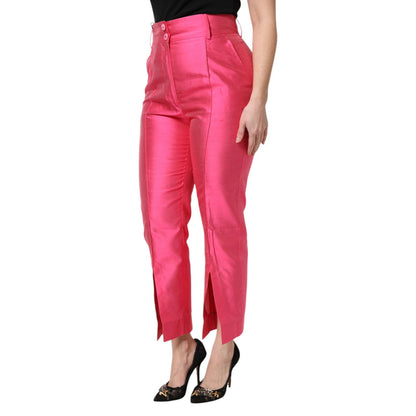 Dolce & Gabbana Pink Silk High Waist Tapered Pants