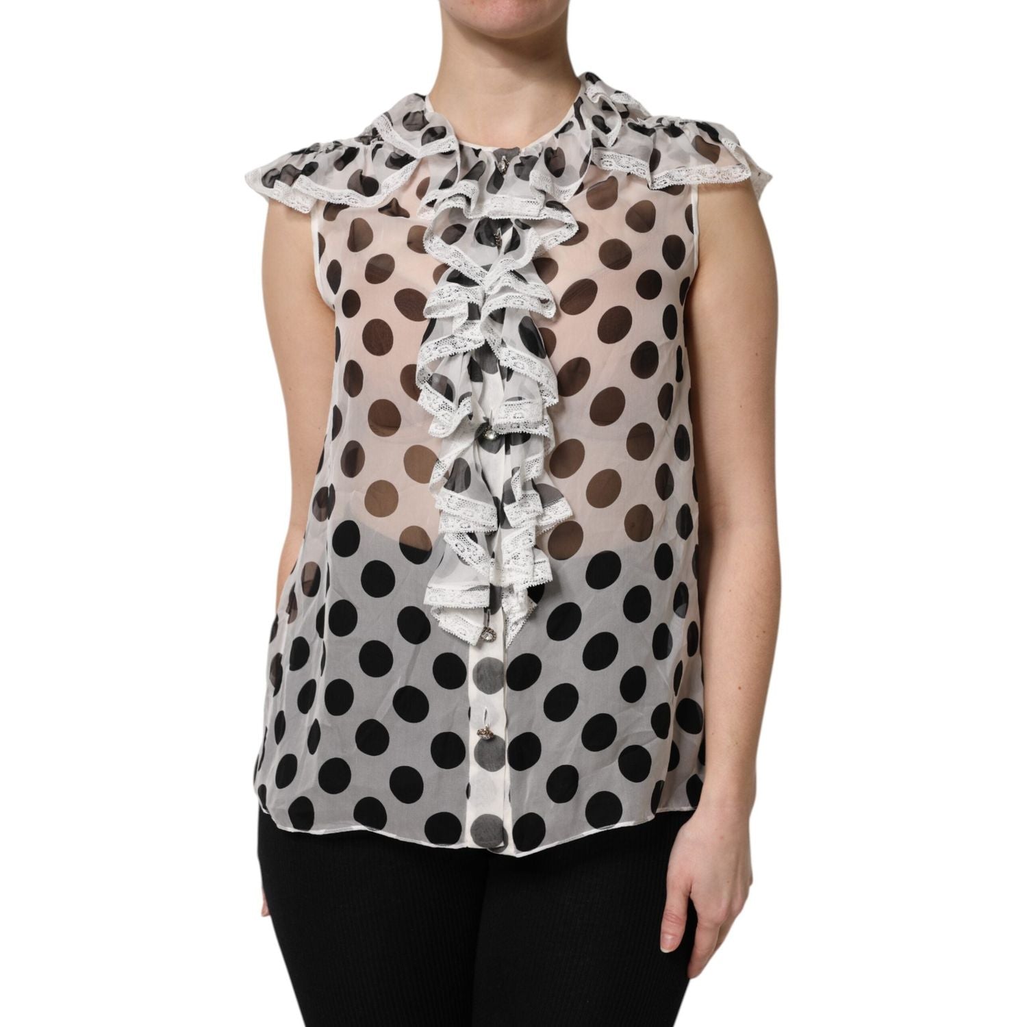 Dolce & Gabbana White Black Polka Dot Cotton Sleeveless Top