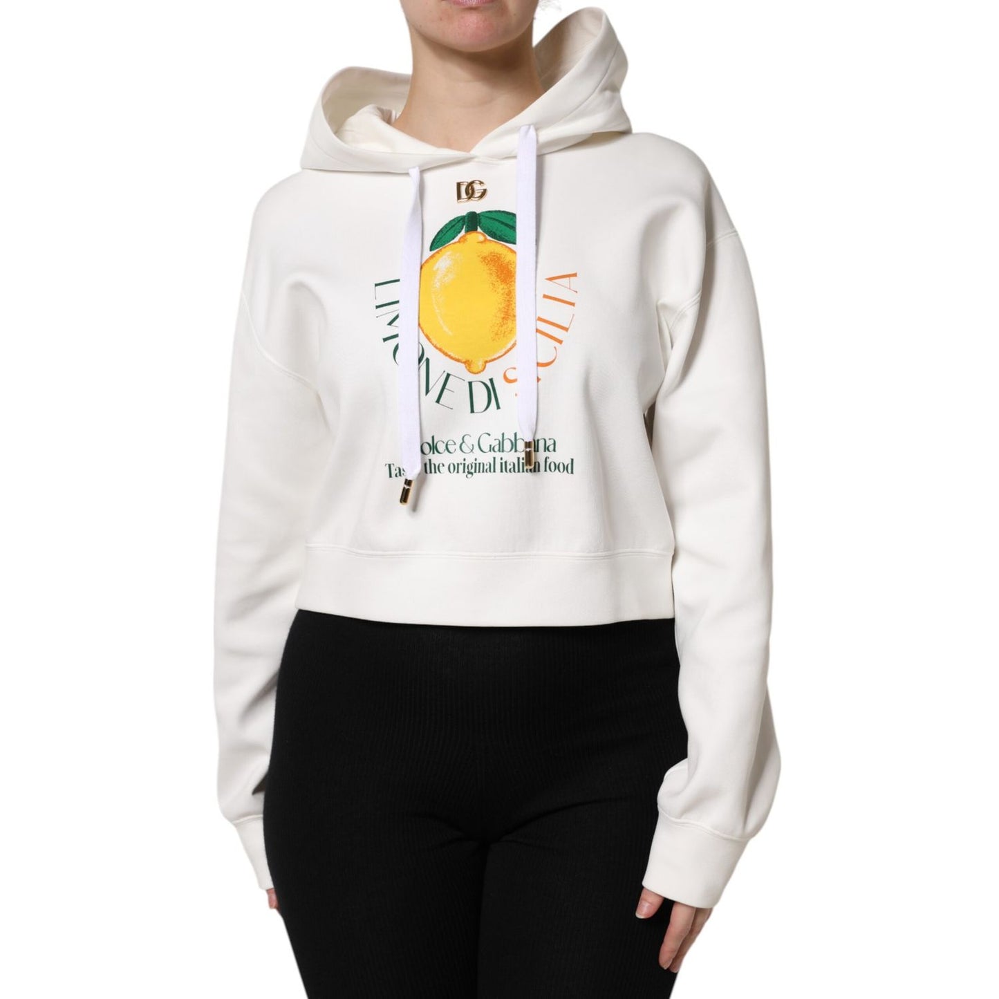 Dolce & Gabbana Ivory Cotton Printed Hooded Pullover Sweater