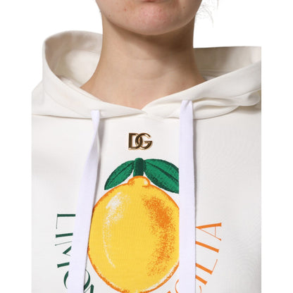Dolce & Gabbana Ivory Cotton Printed Hooded Pullover Sweater
