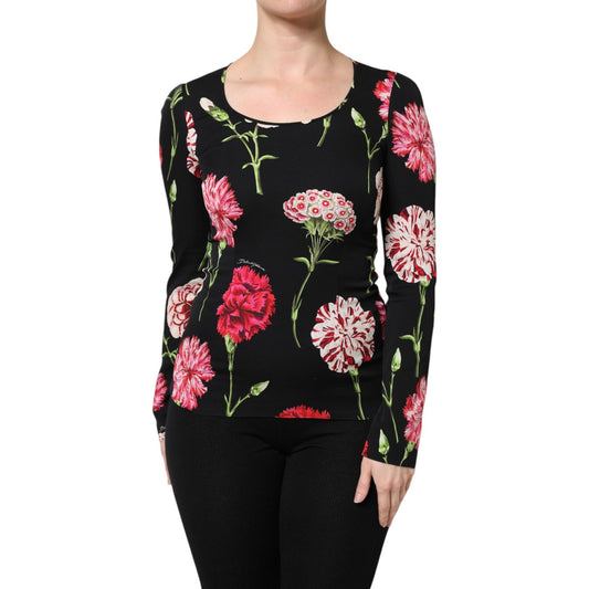 Dolce & Gabbana Black Floral Long Sleeve Women Blouse Top TSH90438-36