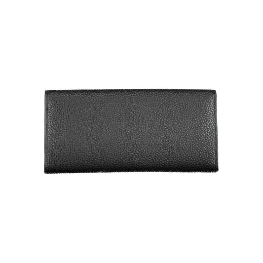 Tommy Hilfiger black polyethylene women's wallet, featuring a sleek design with snap closure and iconic logo detailing for modern trendsetters.