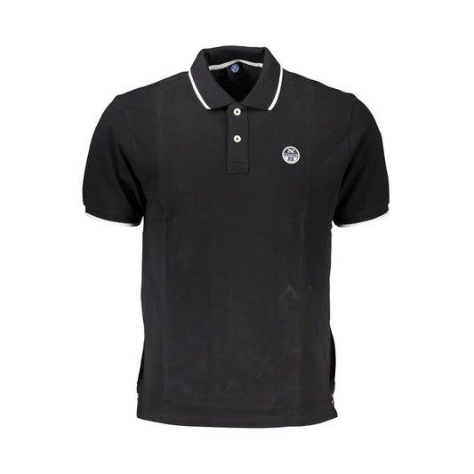 North Sails black cotton polo shirt, short sleeves, two-button design, contrast details, and logo application.