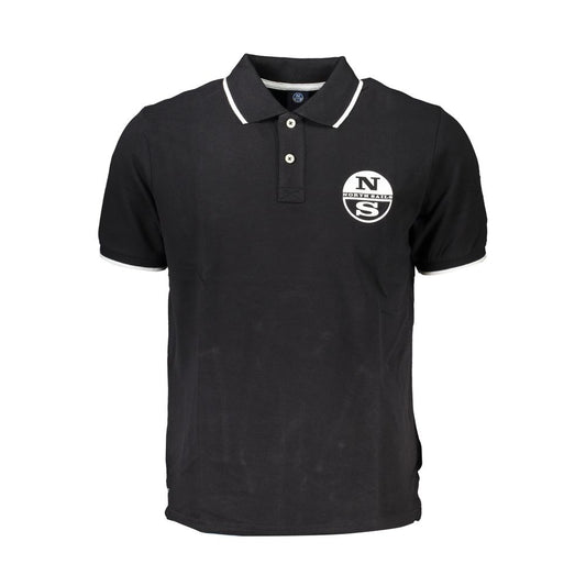 North Sails black cotton polo shirt with short sleeves, 2 buttons, contrast details, and logo print.