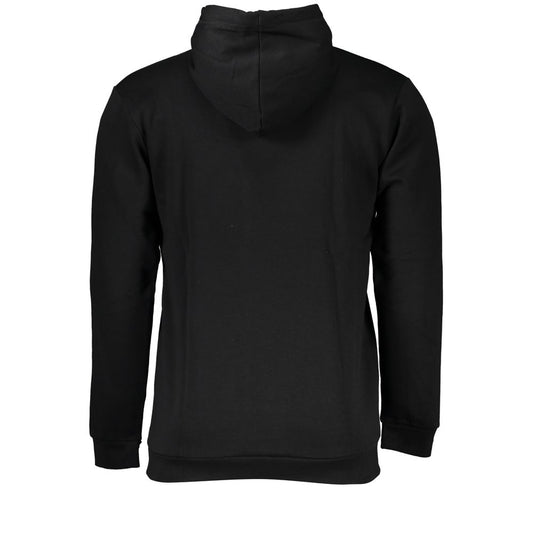 Sergio Tacchini black cotton sweater with hood, fleece fabric, long sleeves, and embroidered logo. Back view of the sweatshirt.