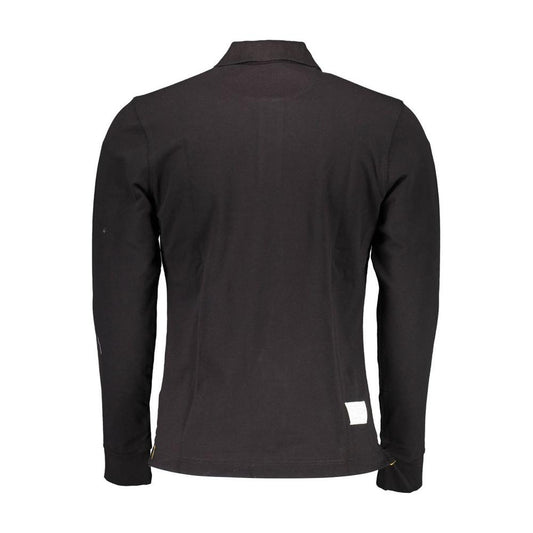 Back view of La Martina elegant long-sleeved black polo for men, featuring iconic logo and contrast details.