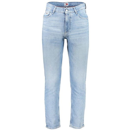 Tommy Hilfiger light blue men's cotton jeans with tapered fit and classic logo, ideal for modern, effortless fashion style.
