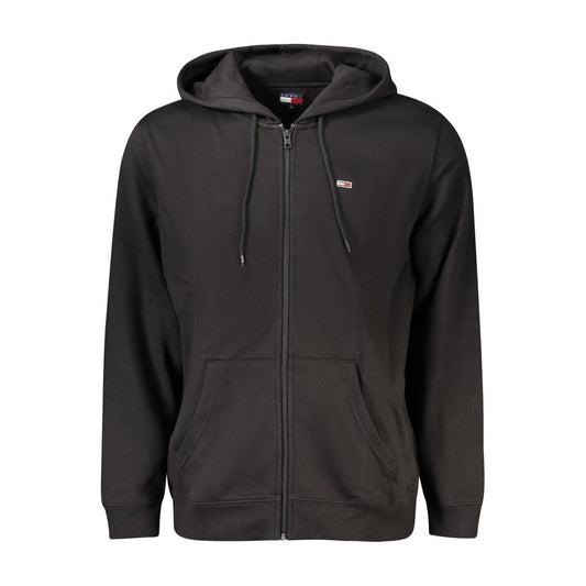 Tommy Hilfiger black hooded sweater for men with zip closure and logo embroidery, made of 80% cotton and 20% polyester.