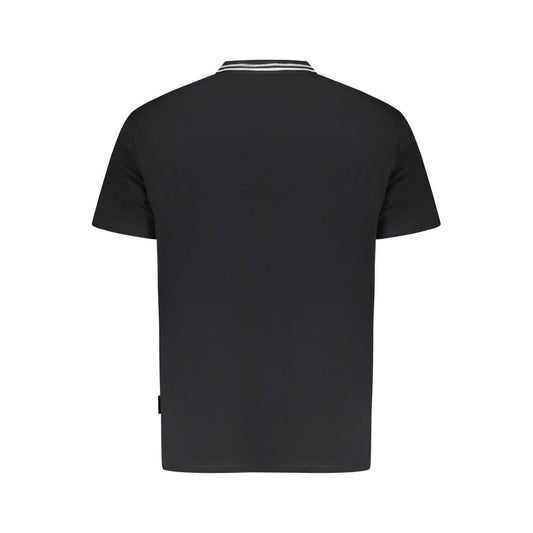 Napapijri black cotton t-shirt, relaxed fit, short sleeves, crew neck, contrasting collar details, back view, 100% organic cotton.