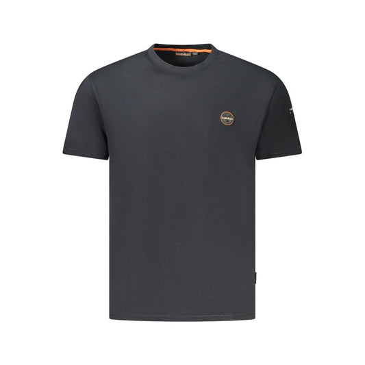 Napapijri black cotton men's t-shirt with short sleeves and logo, made from 100% organic cotton for a stylish look.