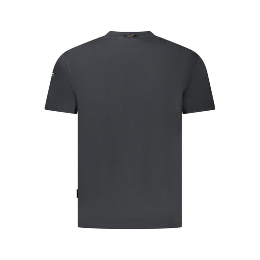 Back view of Napapijri black cotton men's t-shirt, showcasing short sleeves and premium organic fabric.