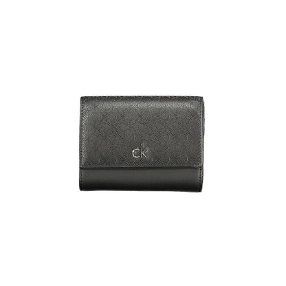 Calvin Klein Black Polyester Women Wallet with RFID-blocking, dual compartments, coin purse, and external pocket for easy access.