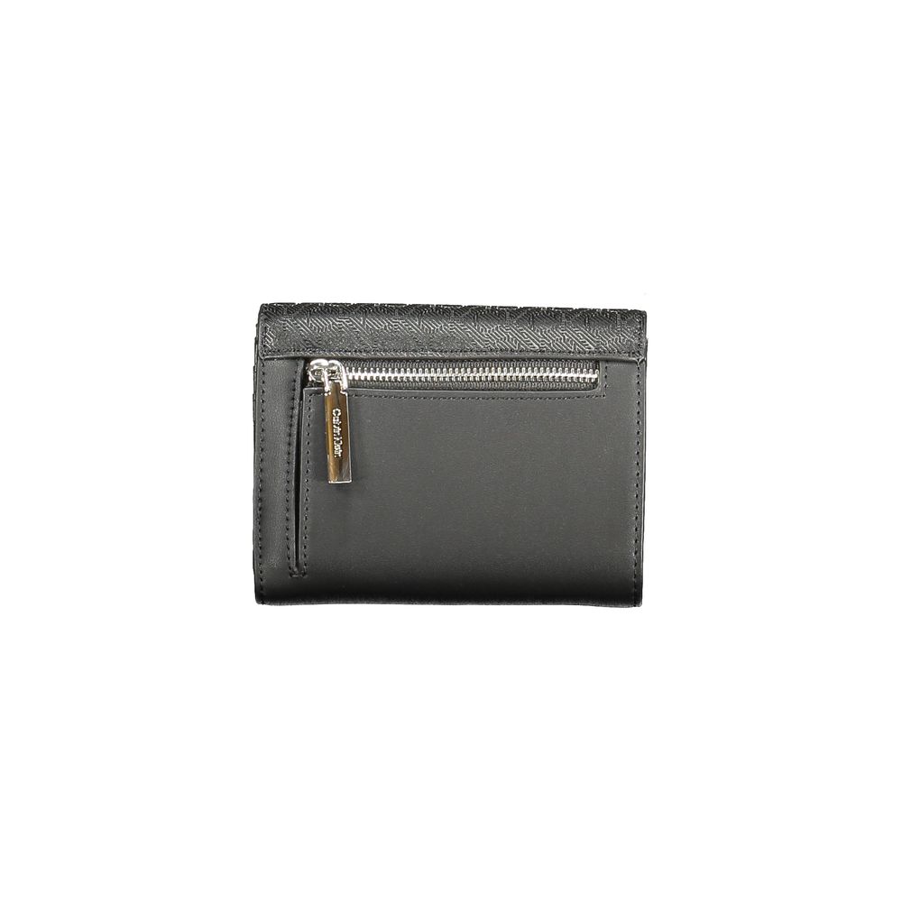 Calvin Klein Black Polyester Women Wallet with RFID-blocking, dual compartments, coin purse, and external pocket for style and security.