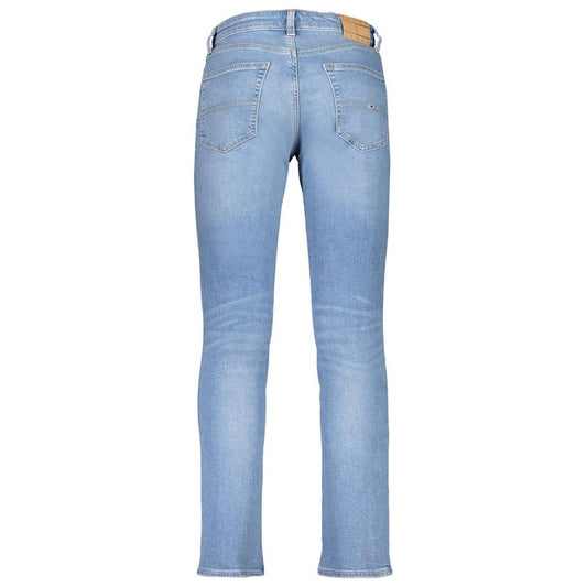 Tommy Hilfiger light blue men's jeans back view, featuring slim fit design, subtle embroidery, and designer logo for modern style.