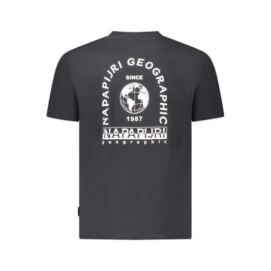 Napapijri Black Cotton Men's T-shirt with bold logo and graphic print on the back, made from 100% organic cotton, showcasing style and sustainability.
