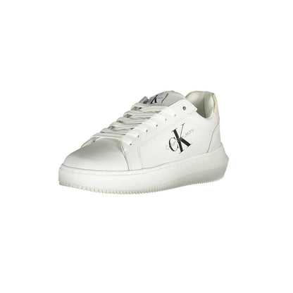 Calvin Klein White Polyester Women Sneaker with iconic logo and recycled material, offering comfort and eco-friendly style.