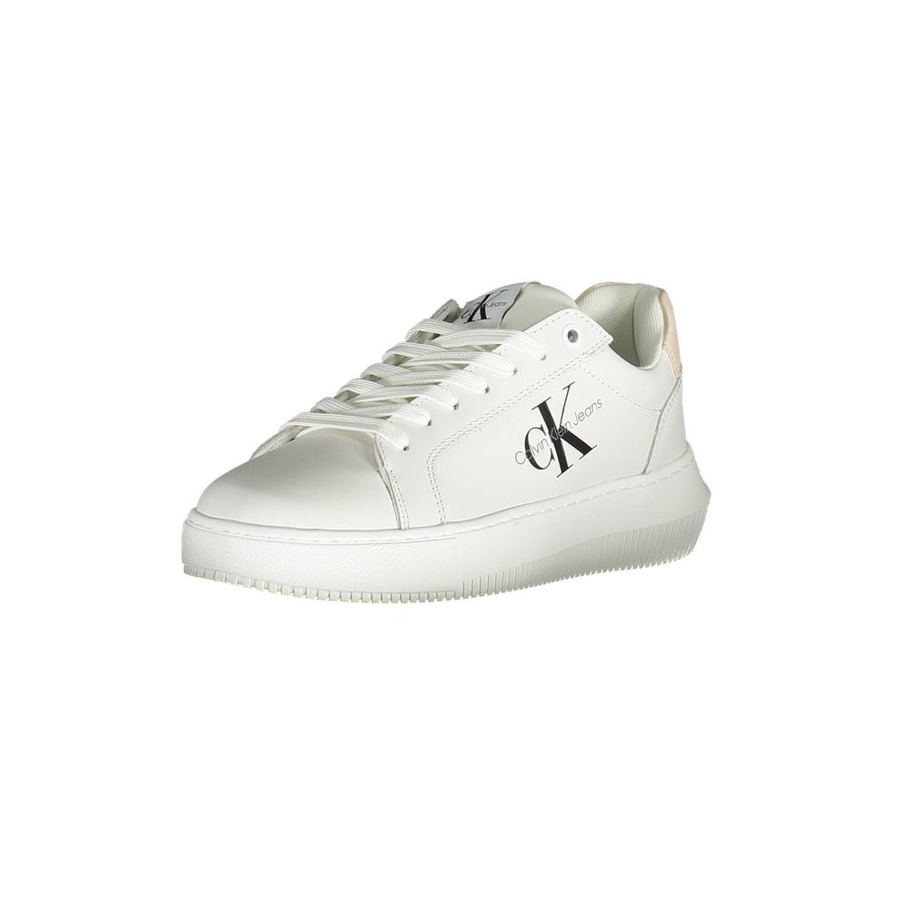 Calvin Klein White Polyester Women Sneaker with recycled materials and logo detail for style and eco-friendly fashion