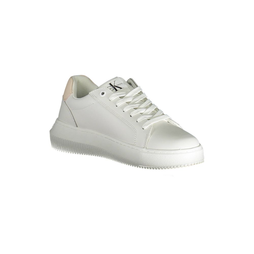 Calvin Klein White Polyester Women Sneaker with lace-up design and recycled materials, featuring contrasting details and logo.