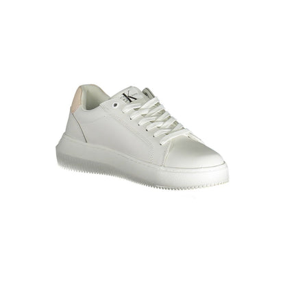Calvin Klein White Polyester Women Sneaker with lace-up design and recycled materials, featuring contrasting details and logo.