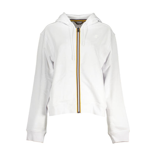 K-WAY white cotton hooded sweatshirt with zip, brushed finish, two pockets, contrast details, and logo application.
