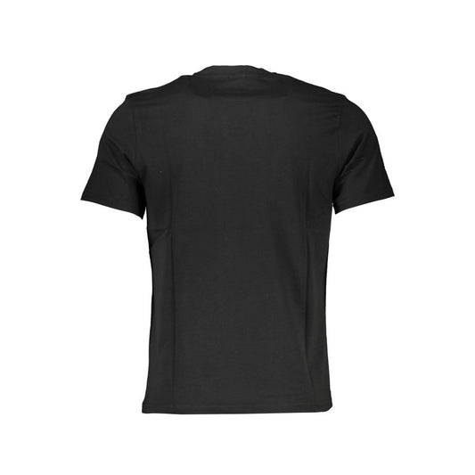 Back view of North Sails black cotton T-shirt, short-sleeved, crew neck with logo print.