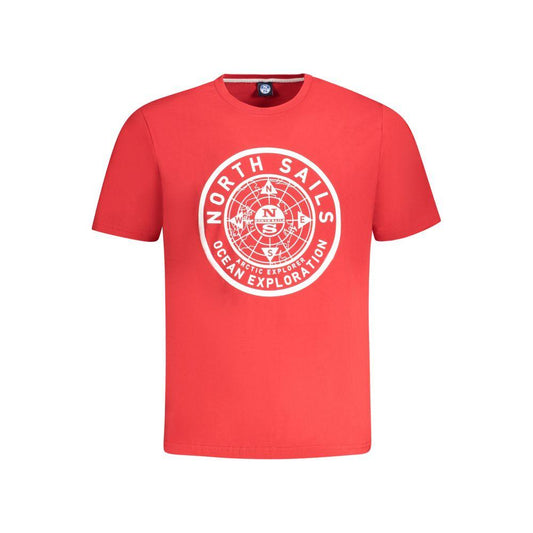 North Sails red cotton men's T-shirt with logo and print, crew neck, comfortable and stylish.