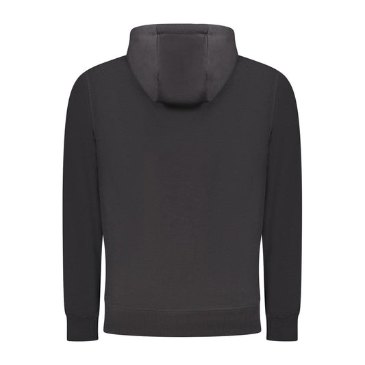 Back view of North Sails black cotton men's hoodie, featuring a hood and long sleeves, crafted for comfort and style.