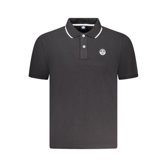 North Sails Black Cotton Men's Polo Shirt with logo, short sleeves, two-button placket, and contrasting trim for a sophisticated look.