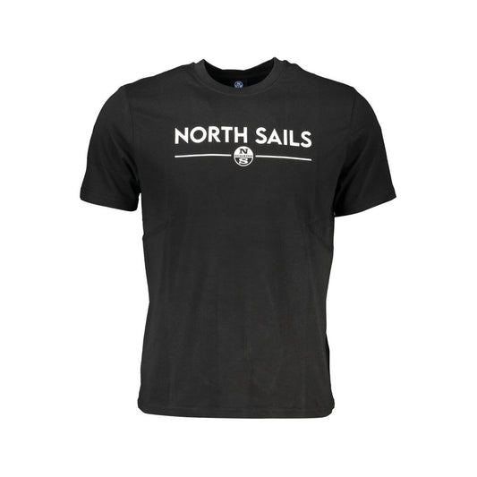 North Sails black cotton t-shirt, short-sleeved with crew neck and printed logo, perfect for casual and stylish wear.